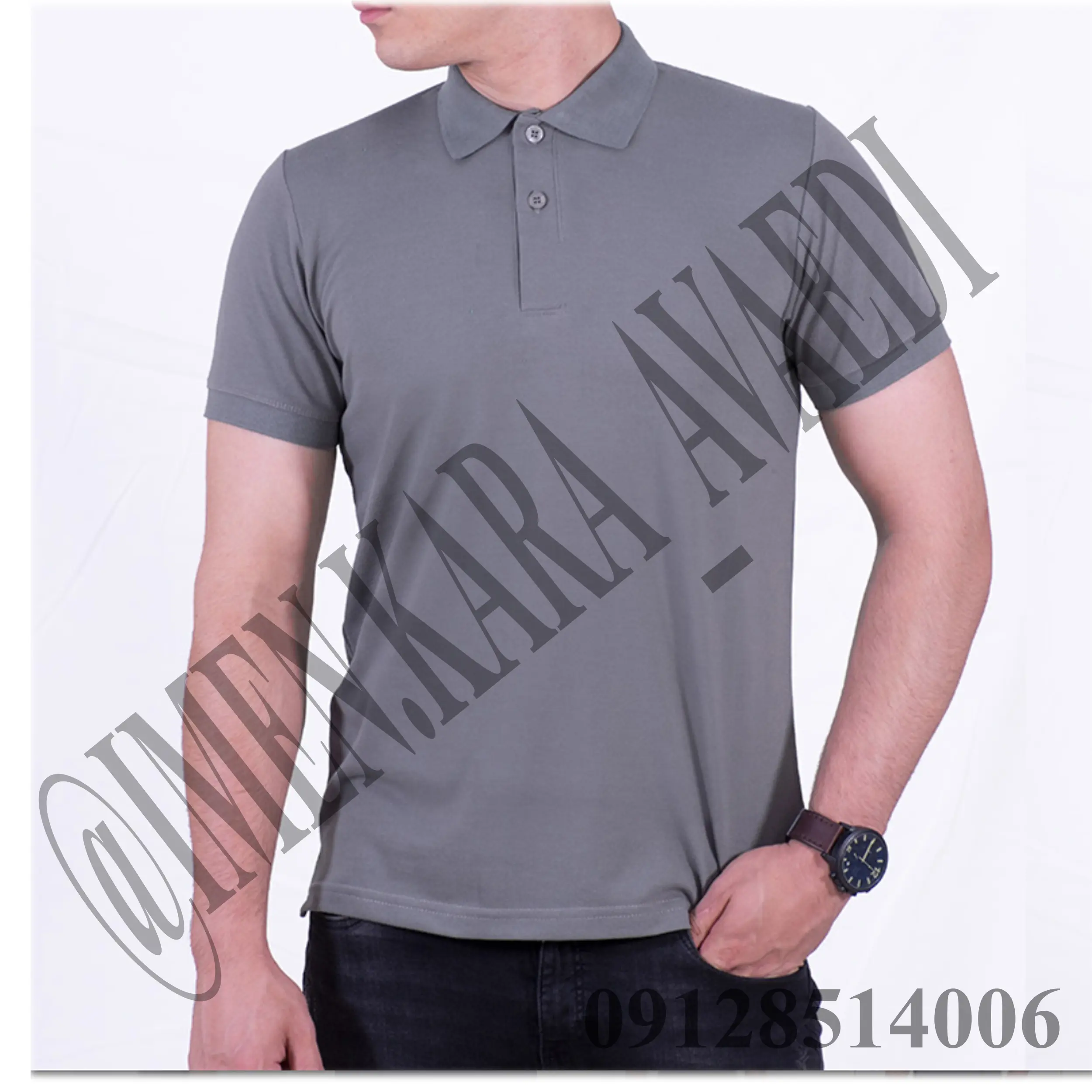 تیشرت کار یقه دار طوسی