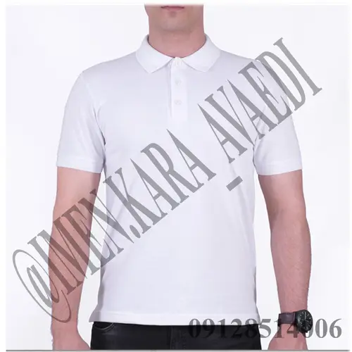 تی شرت یقه دار دکمه ایی سفید