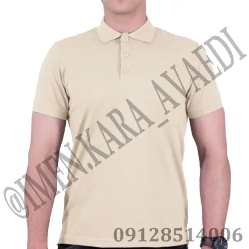 تیشرت کار یقه دار دکمه ایی نخودی