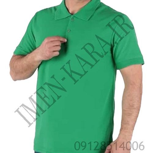 تیشرت کار یقه دار دکمه ایی سبز روشن