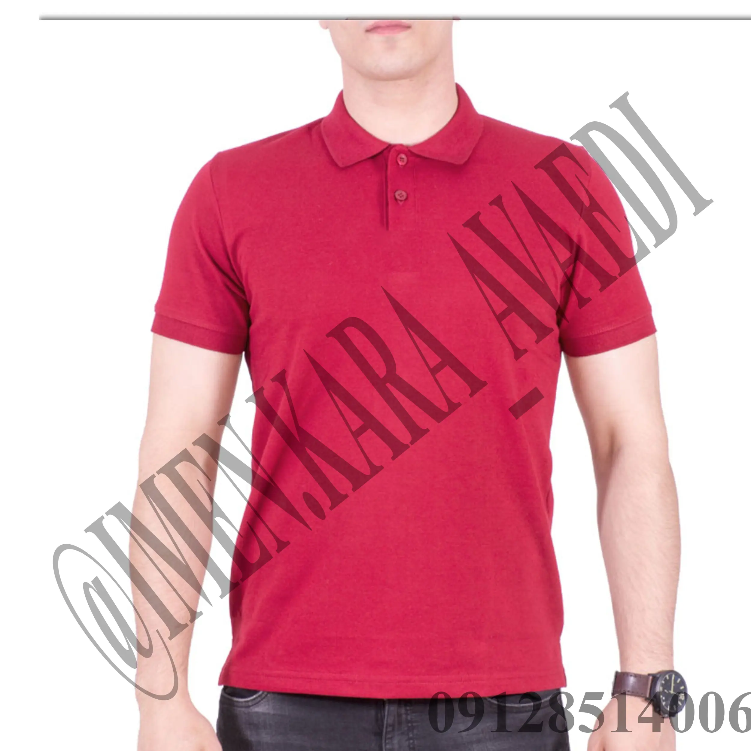 تی شرت یقه دار دکمه ایی کار قرمز