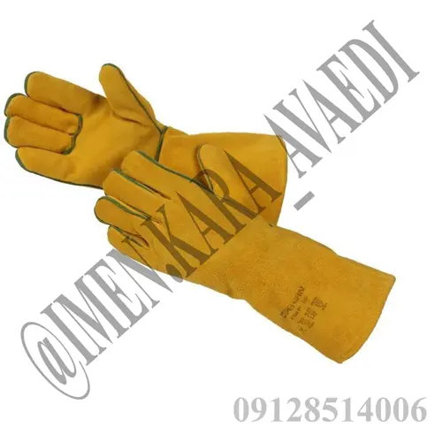 دستکش سیم دوز چرم بلند هوبارت زرد