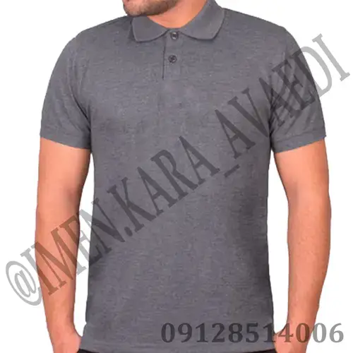 تی شرت جودون یقه دار کار  رنگ طوسی ملانژ